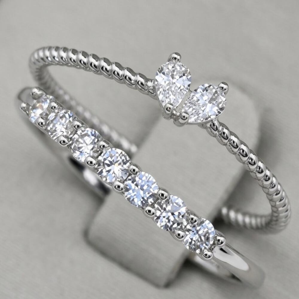 Minimalist Delicate design, Love sparkling link ring adjustable Silver Color